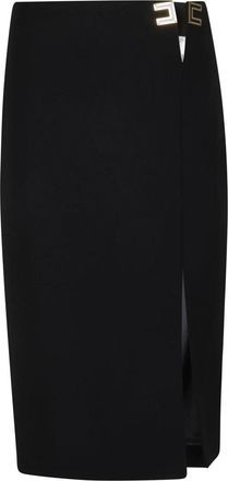 Elisabetta Franchi Logo-embellishment Side-slit Midi Rok - Dames - Midirokken - Zwart - L - Polyester - Rokken