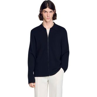 Sandro Zipped viscose knit cardigan in Black at Nordstrom, Size Xx-Large