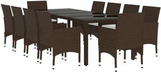 vidaXL Juego De Comedor De Jard&iacute;n 11 Piezas Rat&aacute;n Sint&eacute;tico Marr&oacute;n Vidaxl