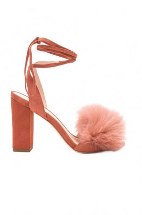 Loeffler Randall Womens Nicolette Faux Fur-Trim Suede Block-Heel Sandals In Dusty Rose