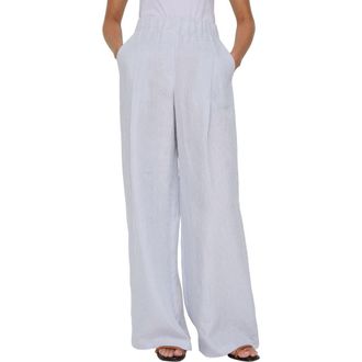 Lafayette 148 New York Astor Pleated Organic Linen Wide Leg Pants in Arctic Amethyst at Nordstrom, Size Xx-Large