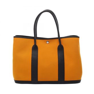 Herm&egrave;s Blue Indigo Navy Orange Toile Officier Negonda Leather Handbag Tote Bag (Pre-Owned)