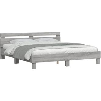 vidaXL Estructura De Cama Cabecero Y Luces Led Gris Sonoma 200x200 Cm Vidaxl