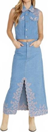 Free People Serena Skirt In Blue With Pink