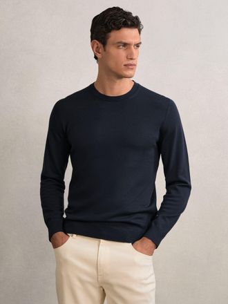 Reiss Midnight Navy Merino Wool Crew Neck Jumper, Xxl