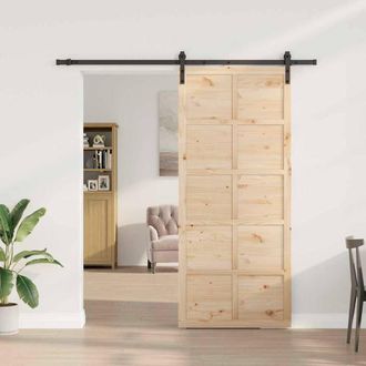 Berkfield Home Sliding Door Brown 80 x 208 cm Solid pine wood in Light Sand