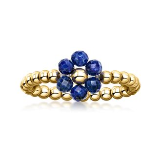 Ross-Simons 3-3.5mm Lapis Bead Flower Stretch Ring in 14kt Yellow Gold