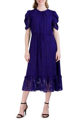 Julia Jordan Floral Puff Sleeve A-Line Midi Dress in Royal at Nordstrom Rack, Size 10