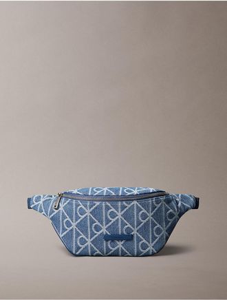 Calvin Klein Mens Denim Allover Emblem Logo Waistpack - Blue