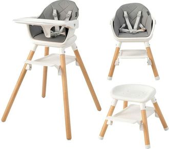 Costway 6 en 1 Trona bebe, Silla Alta Convertible para Bebés, Trona Portatil Bebe con Bandeja, Arnés de 5 Puntos, Cojín de Asiento de pu y Patas de Haya para