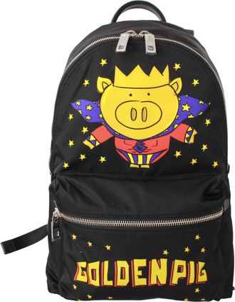 Dolce & Gabbana Mannen zwart gouden varken van het jaar school rugzak