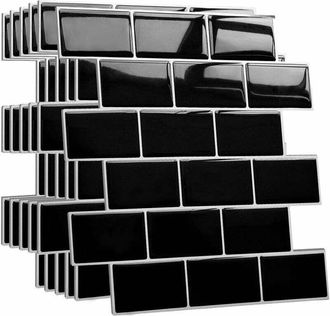 Gabrielle Gabrielle - Salpicadero Adhesivo Grueso Para Cocina Y Ba&ntilde;o, Azulejos De Pared Adhesivos Falsos Negros, Azulejos De Pared Adhesivos De Pvc Impermeables