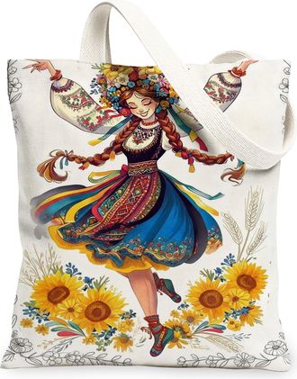 Generic Floral Canvas Tote Bags, Vintage Inspired Flower Design Reusable Grocery Bags, Lightweight Washable Shoulder Strap Canvas F, White, 13x15 Inch