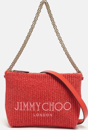 Jimmy Choo London Red Woven Raffia Callie Shoulder Bag