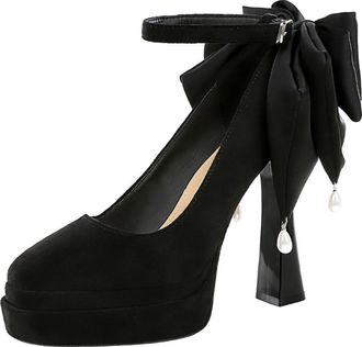 Generic Womens Stiletto High Platform Heels 11.5cm Bow Pearl Platform Pump Party Dress Heel-Numeric_8_Point_5 Black