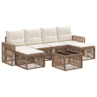vidaXL Conjunto De Sof&aacute;s De Jard&iacute;n 7 Pcs Beige Y Blanco Crema Vidaxl