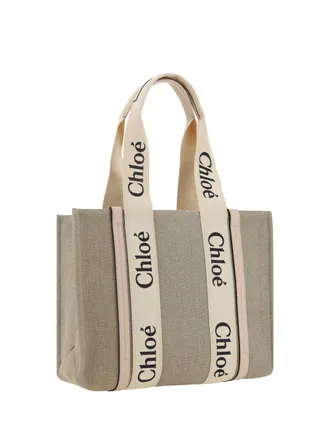 Chlo&eacute; Womens Woody Canvas Shoulder Bag Cement Pink Linen Handbags Hand