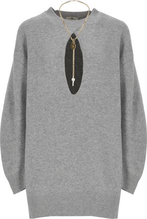Elisabetta Franchi Relaxed Mini Dress With Cut-Out Detail And Removable Gold Accessory