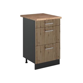 Vicco Mueble Bajo De Cocina R-line, Roble Artesanal/antracita, 50 Cm Encimera Roble Dorado, Vicco