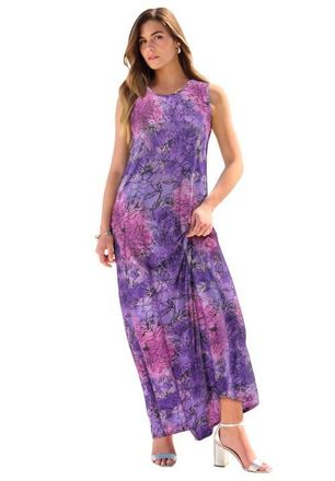 Roaman's Plus Size Sleeveless Crew Neck Maxi Dress in Lavender Tie Dye Floral at Nordstrom, Size 44