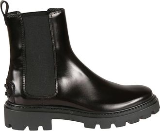 Tod's Tods, Chelsea Boots, female, Black, Size: 10 US Black Leather Ankle Boot Rubber Sole