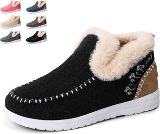 Generic Orthopedic Fleece Slip-On Boots, Womens Plush Flat Snow Boots Warm Faux Fur Lined Winter Ankle Booties Casual Walking Shoes (Black,3.5)