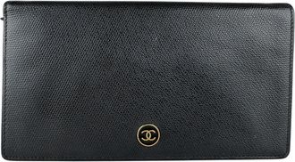 Chanel Black Leather Long Wallet (Bi-Fold) (Pre-Owned)