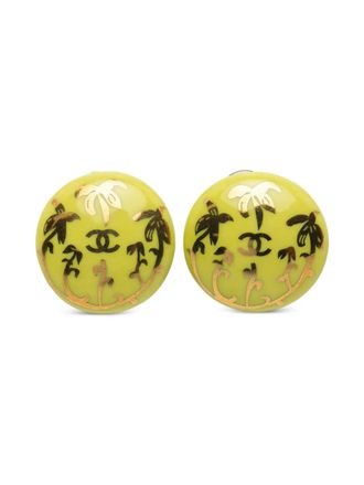 Chanel 1997 CC Resin and Gold Plated Clip On Earrings costume earrings - women - Resin/Gold Plated - One Size - Green
