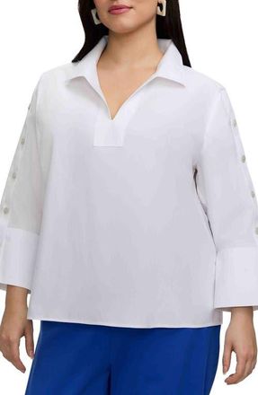 Foxcroft Lainey Button Accent Cotton Popover Top in White at Nordstrom, Size 1 X