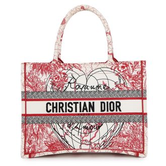 Dior Black Red Color White Canvas Handbag Tote Bag (Pre-Owned)