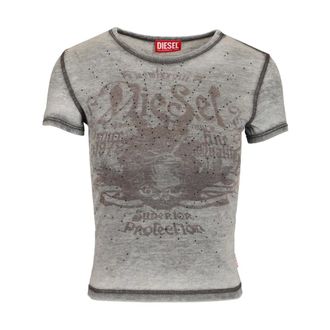 Diesel Dames, Tops, Grijs, Maat: 2XS Katoen