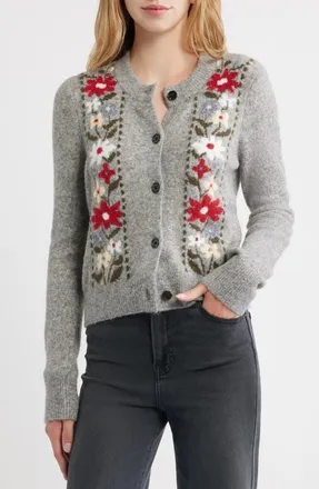 Rails Millie Embroidered Cardigan in Grey Flora at Nordstrom, Size Xx-Small