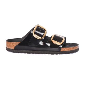 Birkenstock Sliders, female, Black, Size: 6 US Arizona Big Buckle High Shine Narrow Fit