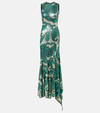 Etro Paisley open-back lamé maxi dress