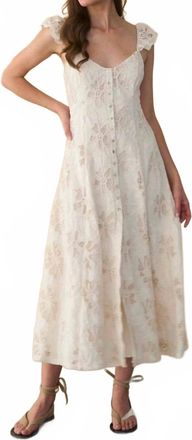 Moon River Button Front Embroidered Midi Dress In Ivory