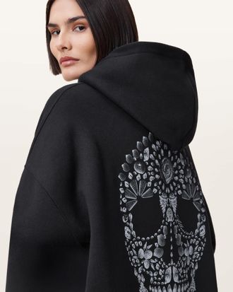 AllSaints Cotton Shkull Etienne Graphic Oversized Hoodie, Size: XS