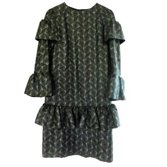 Dries Van Noten Metallic Ruffle Midi Dress Size S