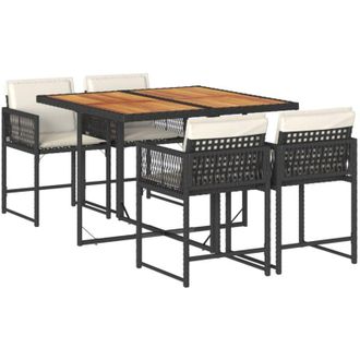 vidaXL Set De Muebles Jard&iacute;n 5 Pzas Con Cojines Rat&aacute;n Sint&eacute;tico Negro Vidaxl