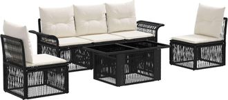 vidaXL Conjunto De Sof&aacute;s De Jard&iacute;n 6 Uds. Negro Y Blanco Crema Vidaxl