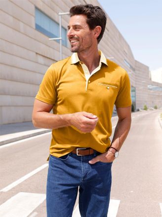 Hajo Kurzarmshirt HAJO Kurzarm-Shirt, Herren, Gr. 44/46, gelb (ocker), 62% Baumwolle, 38% Polyester, unifarben, ohne Ausschnitt, Shirts Kurzarmshirt