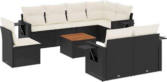 vidaXL Vidaxl - Set De Sof&aacute;s De Jard&iacute;n 8 Piezas Y Cojines Rat&aacute;n Sint&eacute;tico Negro