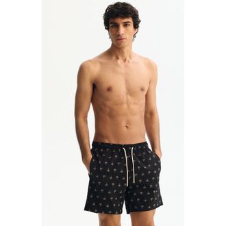 H&M Seersucker Swim Shorts in Black at Nordstrom, Size X-Large