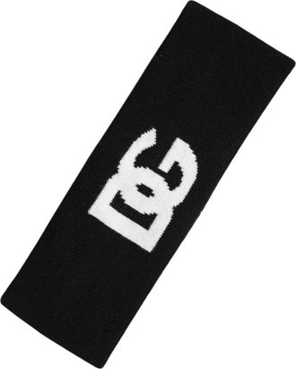 Dolce & Gabbana Men Black White Cashmere Logo Head Band Hat And Elastane Nylon