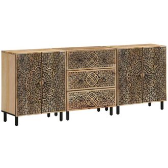 vidaXL Aparador 3 Piezas Madera Maciza De Mango 60x33x75 Cm Vidaxl