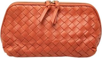 Bottega Veneta Pre-owned Woven Leather Pouch - Dames - Vintage Clutch - Oranje - ONE Size - Leer - Vintage