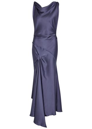 Victoria Beckham Posy Asymmetric Satin Maxi Dress - Dark Grey - 12 (UK12 / M)