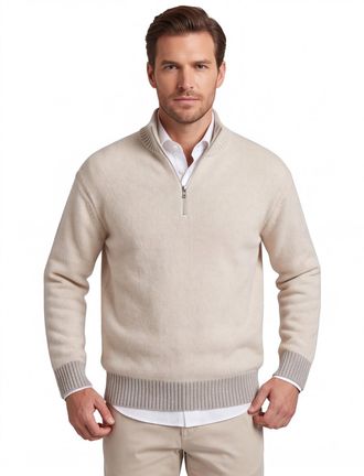 HUGO BOSS Half Zip Boss Orange trui creme wolblend zacht
