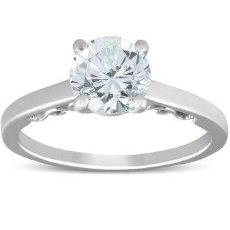 Pompeii3 1 1/2 Ct Diamond & CZ Engagement Ring 14k White Gold Size: 7