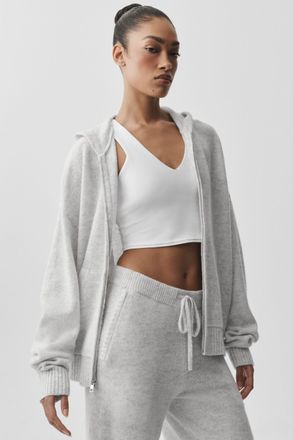 Alo | Wool Cashmere New Class Full Zip Hoodie in White Heather, Size: Medium