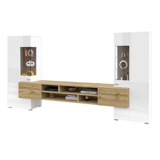 Petits Meubles Conjunto de muebles tv y 2 armarios paneles laminados blanco y madera